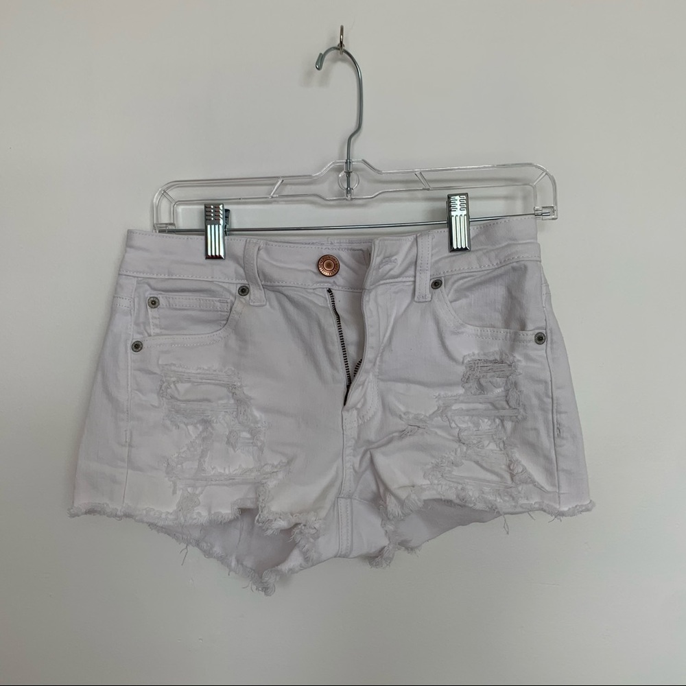 American Eagle White Denim Hi-Rise Shortie Shorts